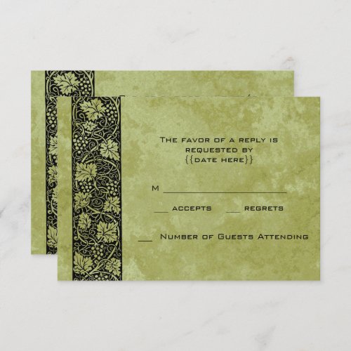 Vintage Wedding Victorian Grape Vine Leaves RSVP Card