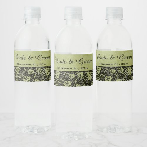 Vintage Wedding Victorian Grape Vine Leaves Water Bottle Label