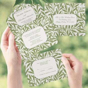 Vintage Wedding  Victorian Willow Leaves Pattern All In One Invitation by InvitationCafe at Zazzle