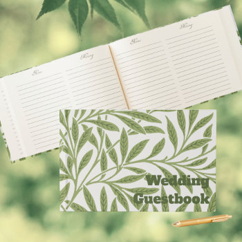 Vintage Wedding  Victorian Willow Leaves Pattern Guest Book by InvitationCafe at Zazzle