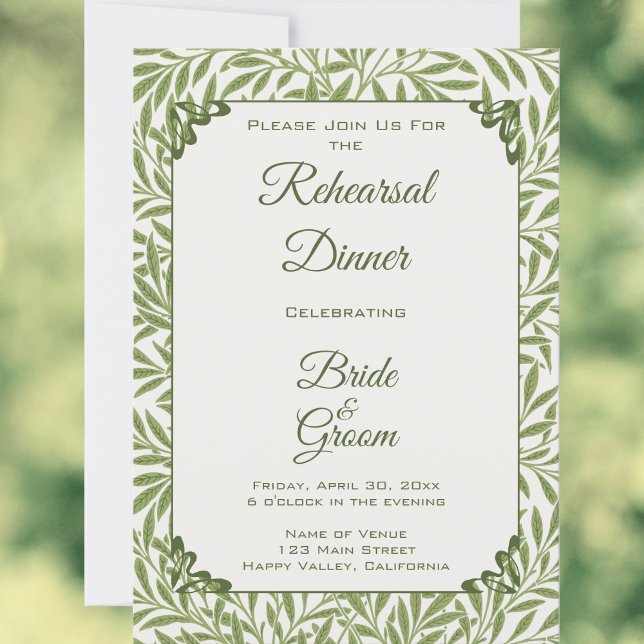 Vintage Wedding, Victorian Willow Leaves Pattern Invitation (Vintage Wedding, Victorian Willow Leaves Pattern by William Morris Rehearsal Dinner Invitation)