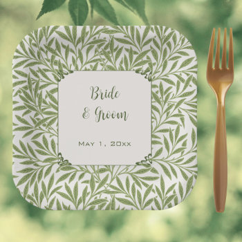 Vintage Wedding  Victorian Willow Leaves Pattern Paper Plates by InvitationCafe at Zazzle