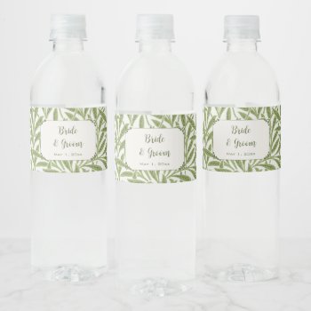 Vintage Wedding  Victorian Willow Leaves Pattern Water Bottle Label by InvitationCafe at Zazzle