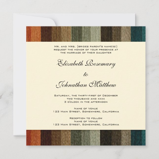 Vintage Wedding, Warm Autumn Stripes Pattern Invitation (Front)