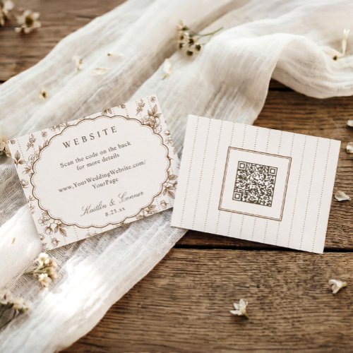 Vintage Wedding Website French Floral Brown Cream Enclosure Card