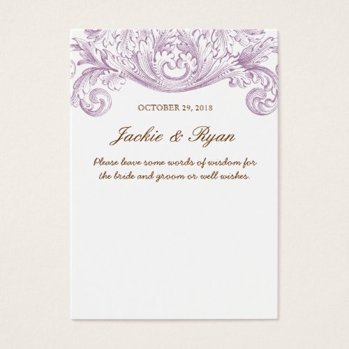 Vintage Wedding Words of Wisdom Guest Card Purple Business Card Template