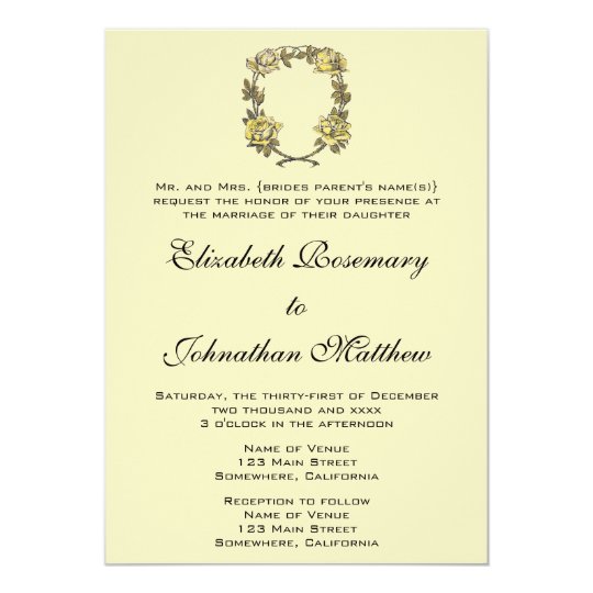 Vintage Wedding, Yellow Antique Garden Rose Wreath Card
