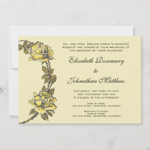 Vintage Wedding, Yellow Antique Garden Rose Wreath Invitation