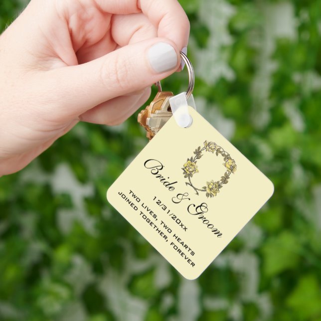 Vintage Wedding, Yellow Antique Garden Rose Wreath Keychain (Hand)