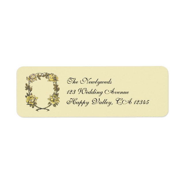 Vintage Wedding, Yellow Antique Garden Rose Wreath Label (Front)