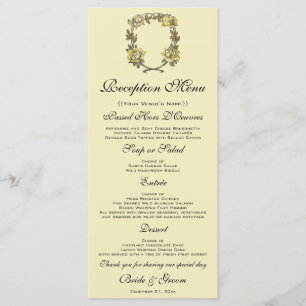 Vintage Wedding, Yellow Antique Garden Rose Wreath Menu
