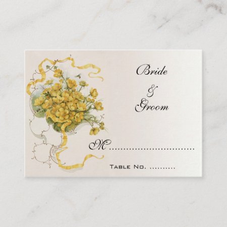 Vintage Wedding, Yellow Buttercup Flowers And Bees Place Card