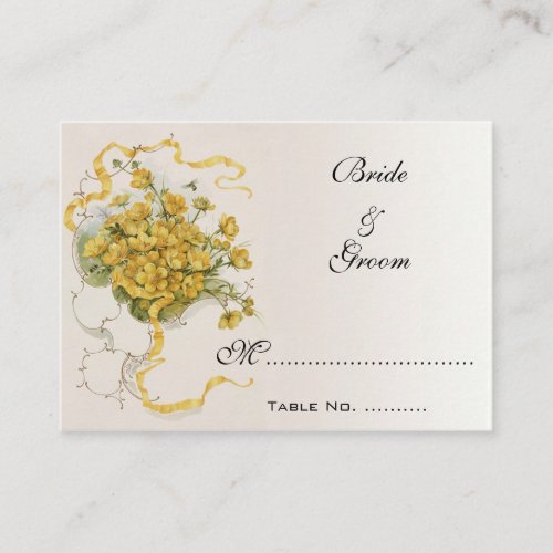 Vintage Wedding Yellow Buttercup Flowers and Bees Place Card