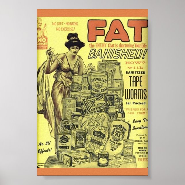 Vintage Weight Loss Ad  SANITIZED TAPE WORMS! Poster (Front)
