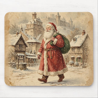Vintage Weihnachtsmann im Schneedorf mit Burg Mouse Pad