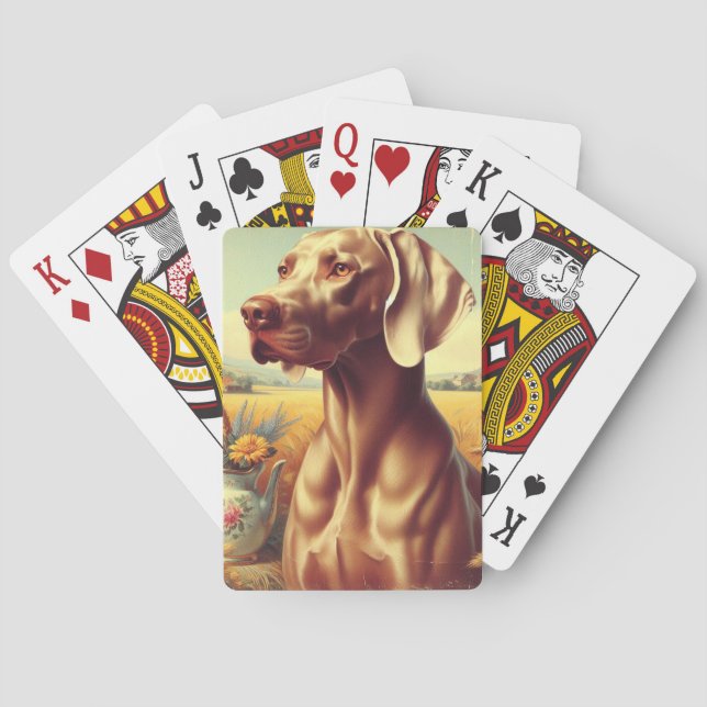 Vintage Weimaraner Painting Poker Cards (Back)