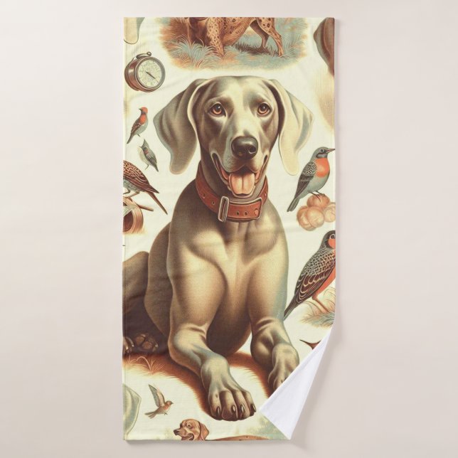 Vintage Weimaraner Seamless Bath Towel (Bath Towel)