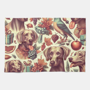 Vintage Weimaraner Seamless Illustration Kitchen Towel