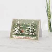 Vintage Weird Smoking Trees Christmas Card