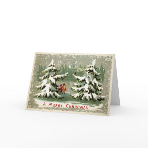 Vintage Weird Smoking Trees Christmas Card