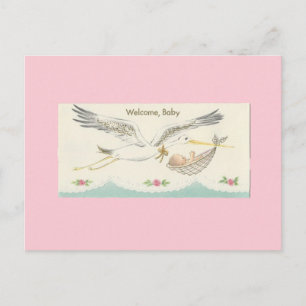 Vintage "Welcome, Baby" with Stork Postcard