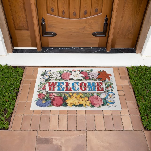 Vintage WELCOME Flowers Housewarming Party  Doormat (Outdoor)