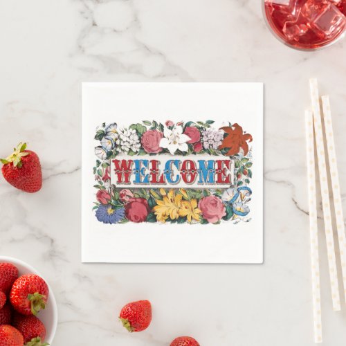 Vintage WELCOME Flowers Housewarming Party  Napkins