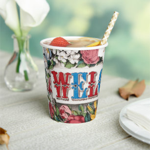 Vintage WELCOME Flowers Housewarming Party Paper Cups