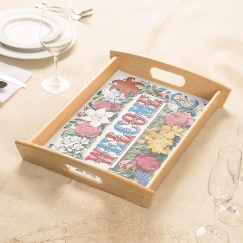 Vintage WELCOME Flowers Housewarming Party  Serving Tray