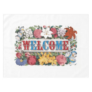 Vintage WELCOME Flowers Housewarming Party  Tablecloth