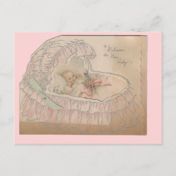 Vintage Welcome New Baby Announcement Postcard by Gypsify at Zazzle