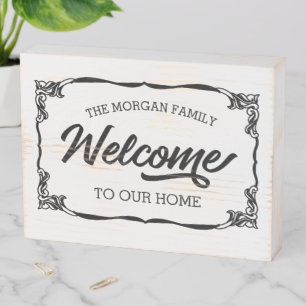 vintage welcome to our home wooden box sign