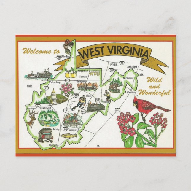 Vintage Welcome to West Virginia Postcard (Front)