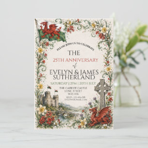 Vintage Welsh Castle Dragon Floral Celtic Cross  Invitation
