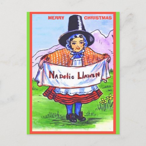 Vintage Welsh Christmas Nadolig Llawen Postcard