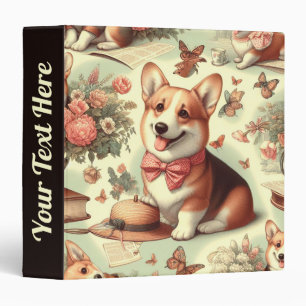 Vintage Welsh Corgi Cardigan Illustration 3 Ring Binder