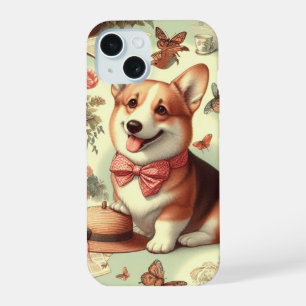 Vintage Welsh Corgi Cardigan Illustration iPhone 15 Case