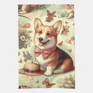 Vintage Welsh Corgi Cardigan Illustration Kitchen Towel