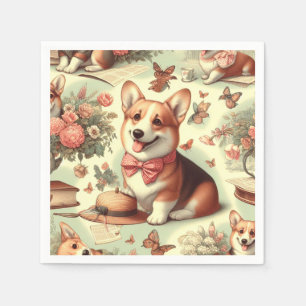 Vintage Welsh Corgi Cardigan Illustration Napkins