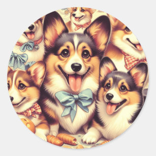 Vintage Welsh Corgi Cardigan Seamless Classic Round Sticker
