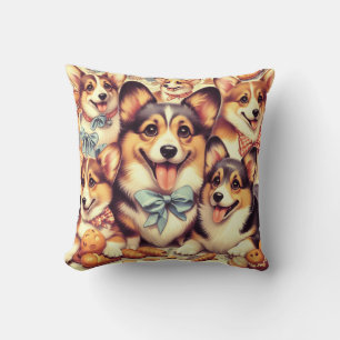 Vintage Welsh Corgi Cardigan Seamless Throw Pillow