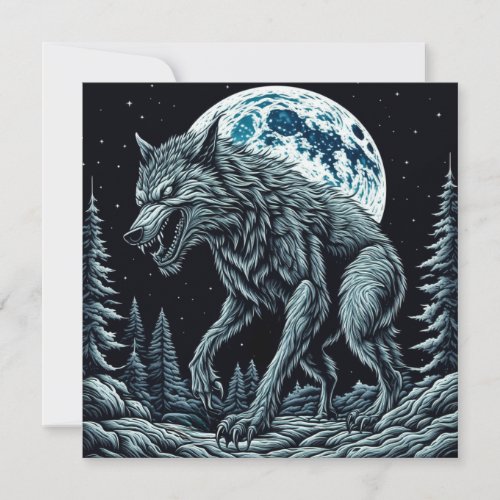 Vintage Werewolf Growling on a Full Moon Night