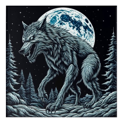 Vintage Werewolf Growling on a Full Moon Night Acrylic Print