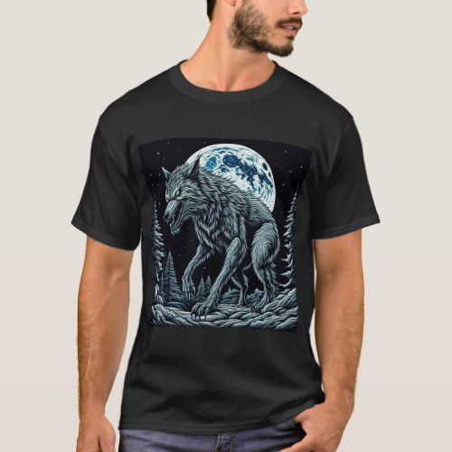 Vintage Werewolf Growling on a Full Moon Night T_Shirt