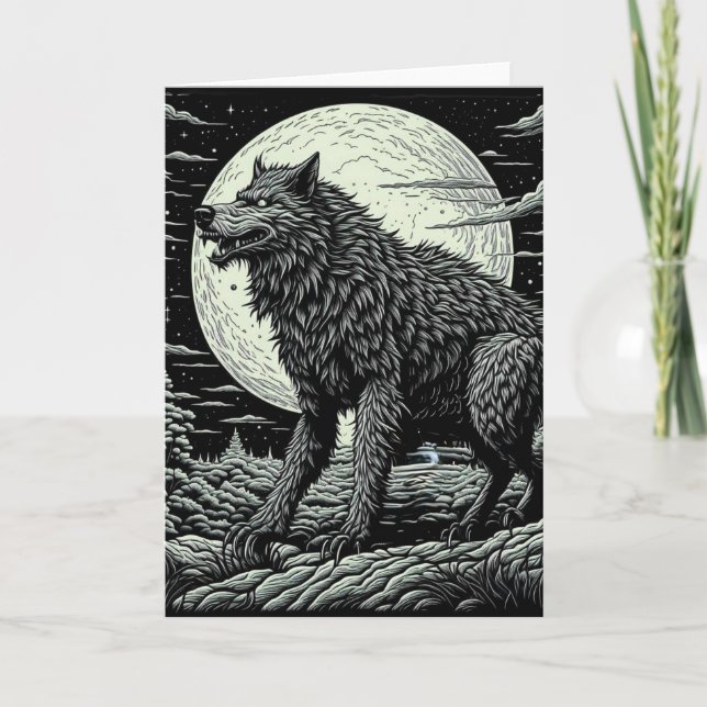 Vintage Werewolf in front of the Full Moon Card (Front)