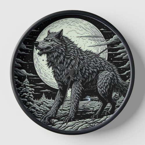 Vintage Werewolf in front of the Full Moon Clock
