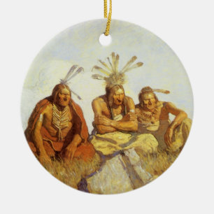 Vintage West, Guardians War or Peace by NC Wyeth Ceramic Ornament