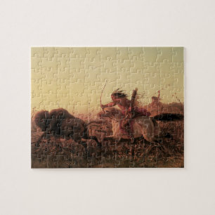 Vintage West, Indian Buffalo Hunt by Charles Wimar Jigsaw Puzzle