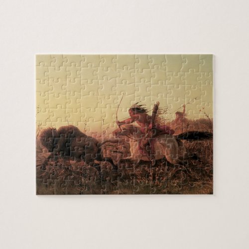 Vintage West Indian Buffalo Hunt by Charles Wimar Jigsaw Puzzle