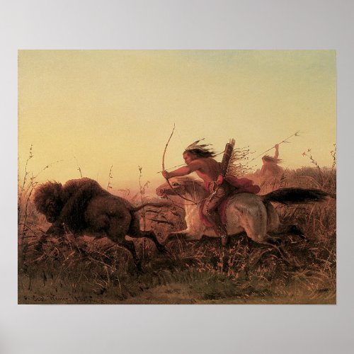 Vintage West Indian Buffalo Hunt by Charles Wimar Poster